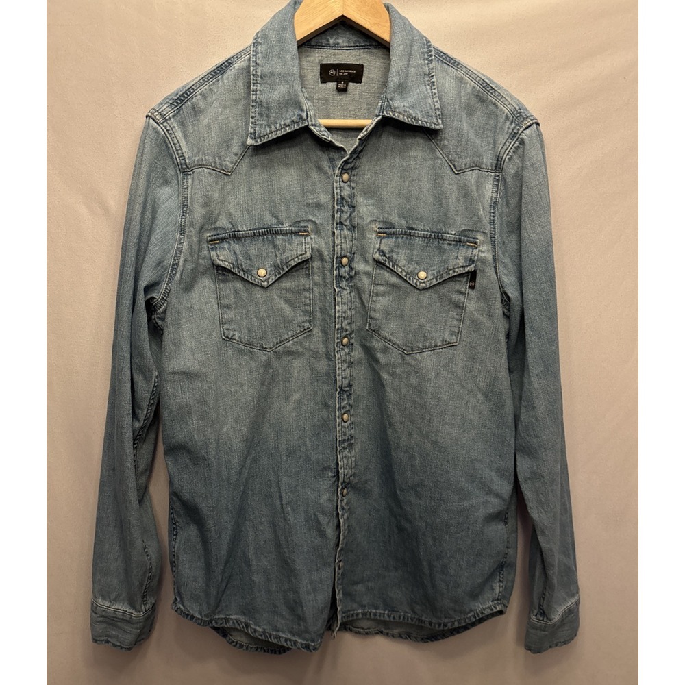 AG Adriano Goldschmied Shirt Womens Size S Blue Denim Western Snap Buttons L/S